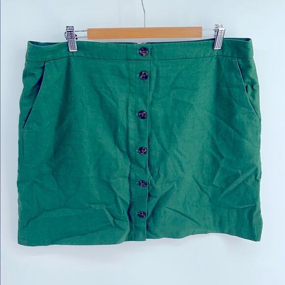 J. Crew Factory cotton linen blend button up Kelly green mini skirt sz 16 - Picture 1 of 7